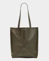 Loewe Puzzle Fold Medium Tote Bag In Shiny Leather In Dark Khaki Green