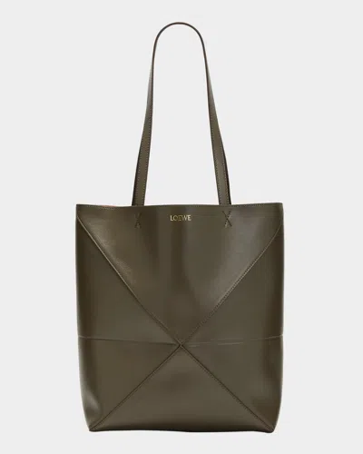 Loewe Puzzle Fold Medium Tote Bag In Shiny Leather In Green