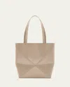 Loewe Puzzle Fold Medium Tote Bag In Shiny Leather In Sand