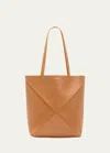 Loewe Puzzle Fold Medium Tote Bag In Shiny Leather In Warm Desert