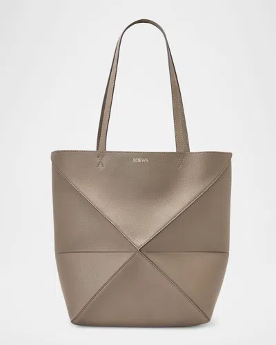 Loewe Puzzle Fold Medium Tote Bag In Soft Grained Leather In Brown