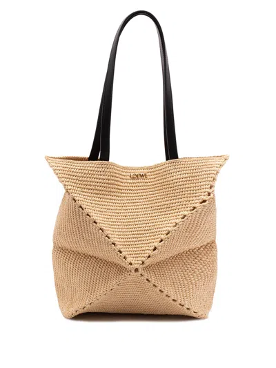 Loewe `puzzle Fold` Medium Tote In Sand