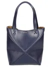Loewe Puzzle Fold Large Tote Bag In Shiny Leather In Blue