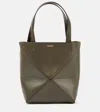 Loewe Mini Leather Puzzle Fold Tote Bag In Dark Khaki Green
