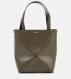 Loewe Puzzle Fold Mini Tote Bag In Shiny Leather In Green