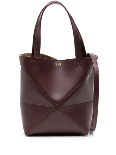 Loewe Puzzle Fold Mini Leather Tote Bag In Red