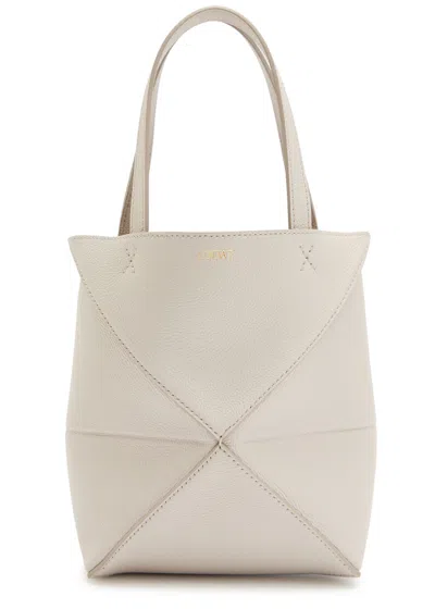 Loewe Puzzle Fold Mini Leather Tote Bag In White