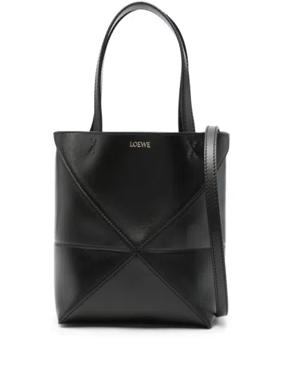 Loewe Puzzle Fold Mini Leather Tote In Black