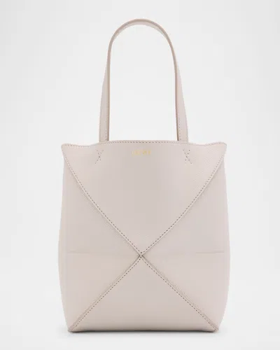 Loewe Puzzle Fold Mini Tote Bag In Calf Leather In White