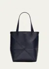 Loewe Puzzle Fold Mini Tote Bag In Shiny Leather In 4467 Abyss Blue
