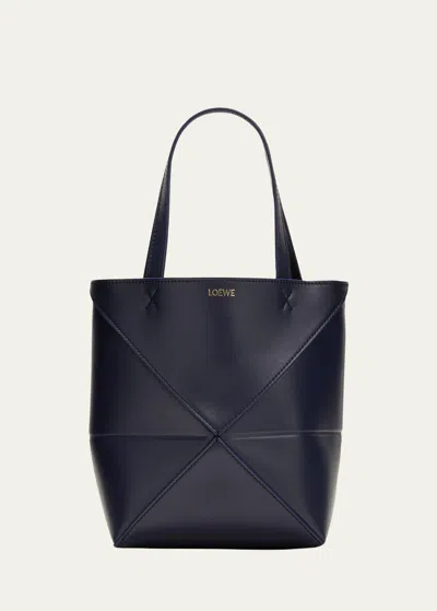 Loewe Puzzle Fold Mini Tote Bag In Shiny Leather In 4467 Abyss Blue