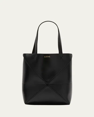 Loewe Puzzle Fold Mini Tote Bag In Shiny Leather In Black