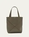 Loewe Puzzle Fold Mini Tote Bag In Shiny Leather In Dark Khaki Green