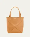 Loewe Puzzle Fold Mini Tote Bag In Shiny Leather In Warm Desert