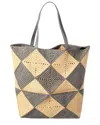 Loewe Puzzle Fold Raffia & Leather Tote In Multi