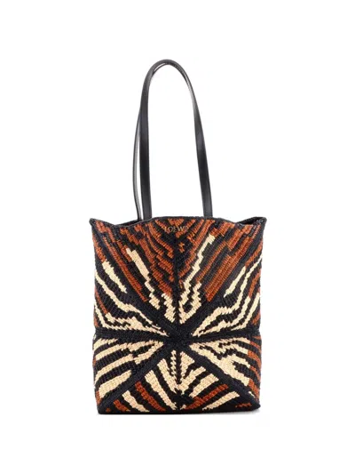 Pre-owned Loewe Puzzle Fold Raffia Medium Tote Bag In Black