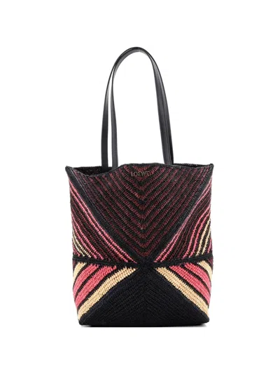 Pre-owned Loewe Puzzle Fold Raffia Medium Tote Bag In Black