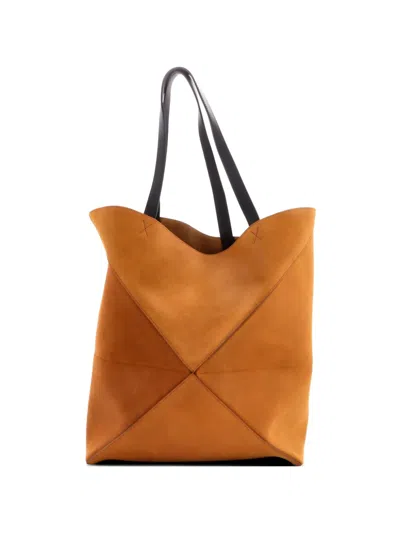 Pre-owned Loewe Puzzle Fold Suede Large Tote Bag In Brown