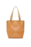 Loewe Puzzle Fold Mini Tote Bag In Shiny Leather In Brown