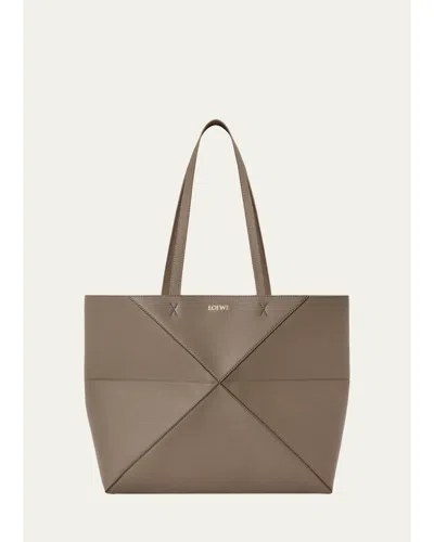 Loewe Puzzle Fold Tote Bag In Leather In Brown