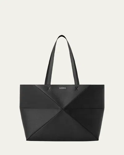 Loewe Puzzle Fold Tote Bag In Leather In Black