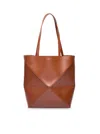 Loewe Puzzle Fold Tote Bag In Polished Calfskin In Brown