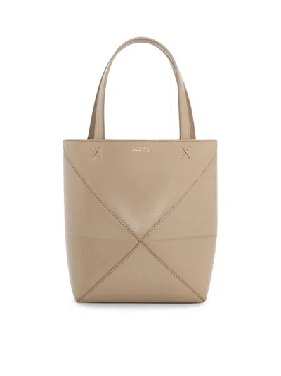 Loewe Puzzle Fold Tote Bag In Polished Calfskin In Nude