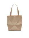 Loewe Puzzle Fold Convertible Medium Leather Tote In Nude & Neutrals