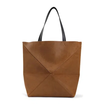 Loewe Puzzle Fold Xl Leather Tote Bag In Brown