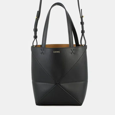 Pre-owned Loewe Puzzle Fold Tote Black Leather Size Mini