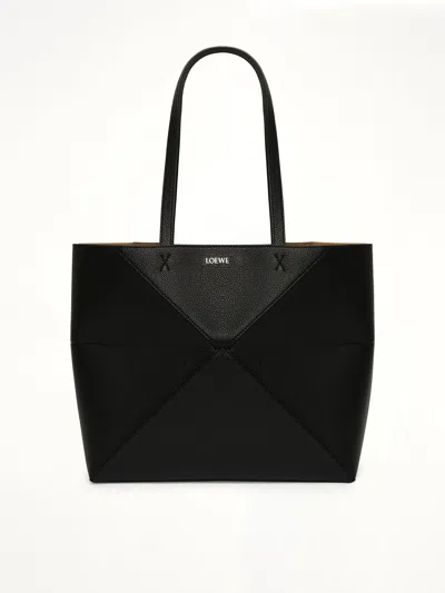 Loewe Medium Horizontal Puzzle Fold Tote In Soft Grained Calfskin In Black
