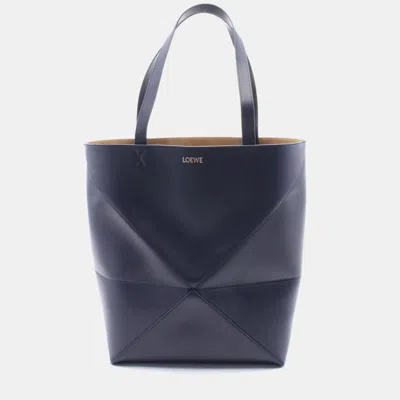 Pre-owned Loewe Puzzle Fold Tote Large Bag Leather Navy In Blue