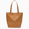 Loewe Puzzle Fold Medium Tote Bag In Shiny Leather In Brown