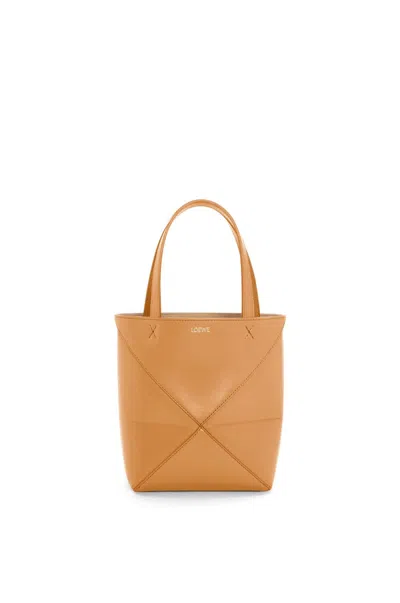 Loewe Mini Puzzle Fold Tote Handbag In Tan