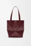 Loewe Medium Puzzle Fold Tote In Shiny Leather Skin For Woman In Burgundy
