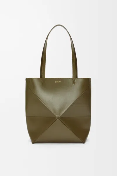 Loewe Medium Puzzle Fold Tote In Shiny Leather Skin For Woman In Green