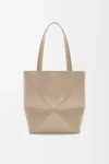 Loewe Medium Puzzle Fold Tote In Shiny Leather Skin For Woman In Neutral