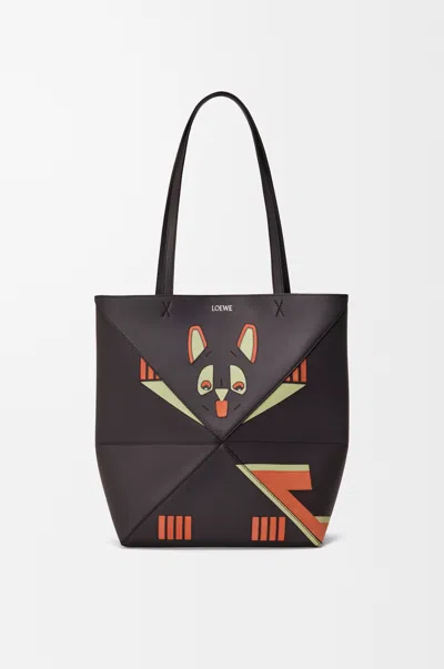 Loewe X Louis Wain Medium Futurist Cat Puzzle Fold Graphic Straps Tote Bag In Brown