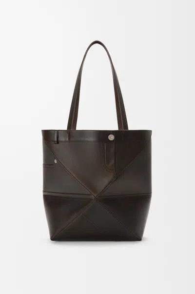 Loewe Panta Medium Puzzle Fold Tote In Shiny Leather Skin For Woman In Brown