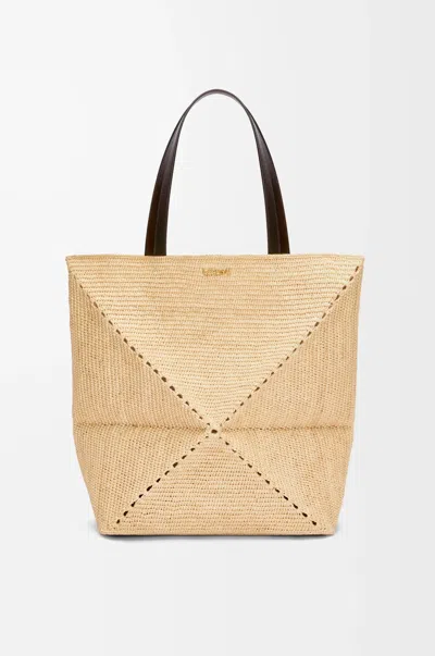 Loewe Xl Puzzle Fold Tote In Raffia For Man In Black