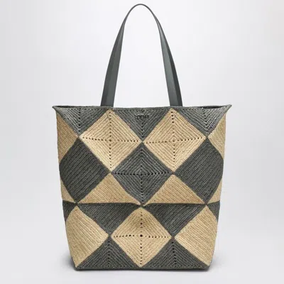 LOEWE LOEWE  PUZZLE FOLD TOTE XL NATURAL/GREY RAFFIA BAG
