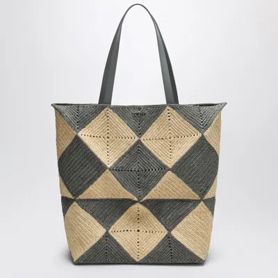 LOEWE LOEWE PUZZLE FOLD TOTE XL NATURAL/GREY RAFFIA BAG