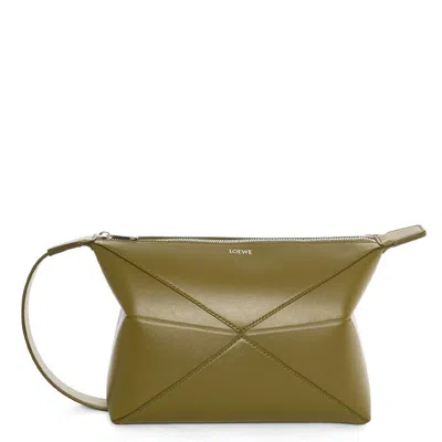 Loewe Leather Puzzle Fold Wash Bag In Green