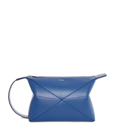 Loewe Puzzle Fold Leather Wash Bag In Blue