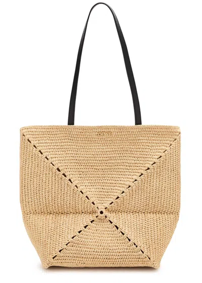 Loewe Puzzle Fold Woven Raffia Tote In Neutral