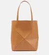Loewe Puzzle Fold Medium Tote Bag In Shiny Leather In Brown