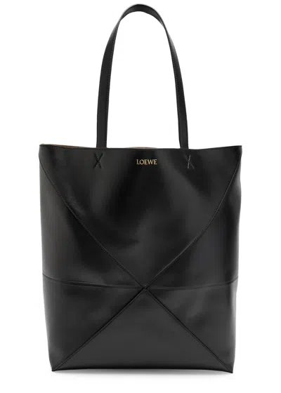 Loewe Puzzle Fold Xl Leather Tote In Black