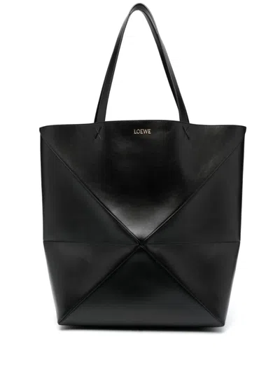 Loewe Puzzle Fold Xl Leather Tote In Black