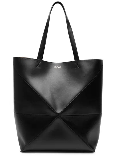 Loewe Puzzle Fold Xl Leather Tote In Burgundy