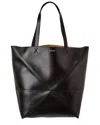 Loewe Puzzle Fold Medium Tote Bag In Shiny Leather In Black